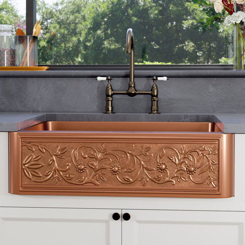 Magnus 109581 33" Ashland Copper Vine Design Single-Bowl Farmhouse Sink