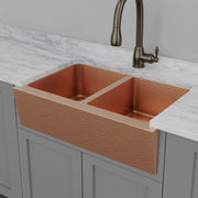33" Atoka Hammered Copper Double-Bowl Farmhouse Sink