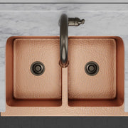 33" Atoka Hammered Copper Double-Bowl Farmhouse Sink