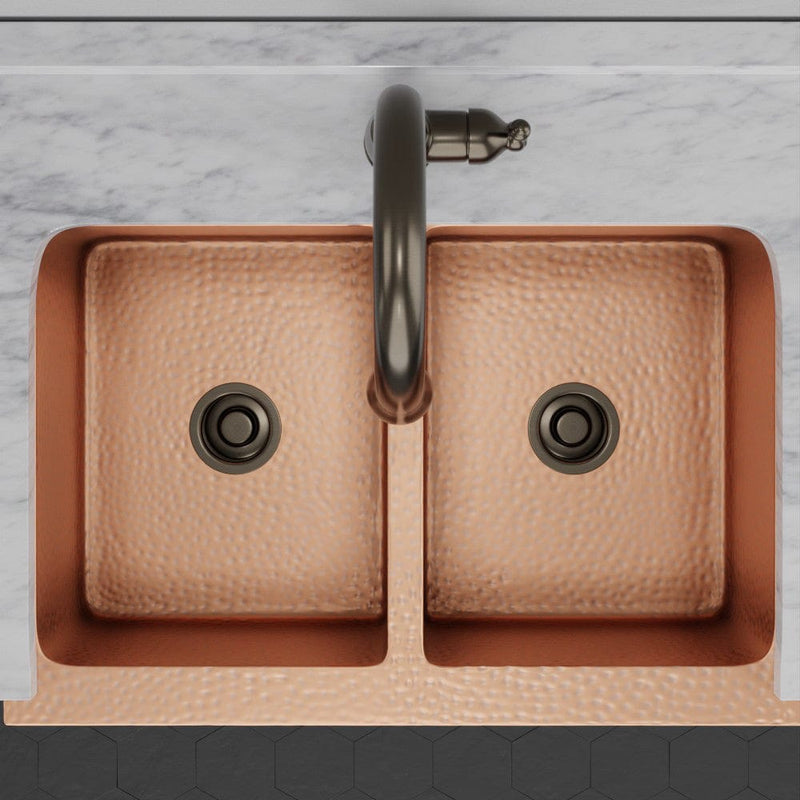 33" Atoka Hammered Copper Double-Bowl Farmhouse Sink