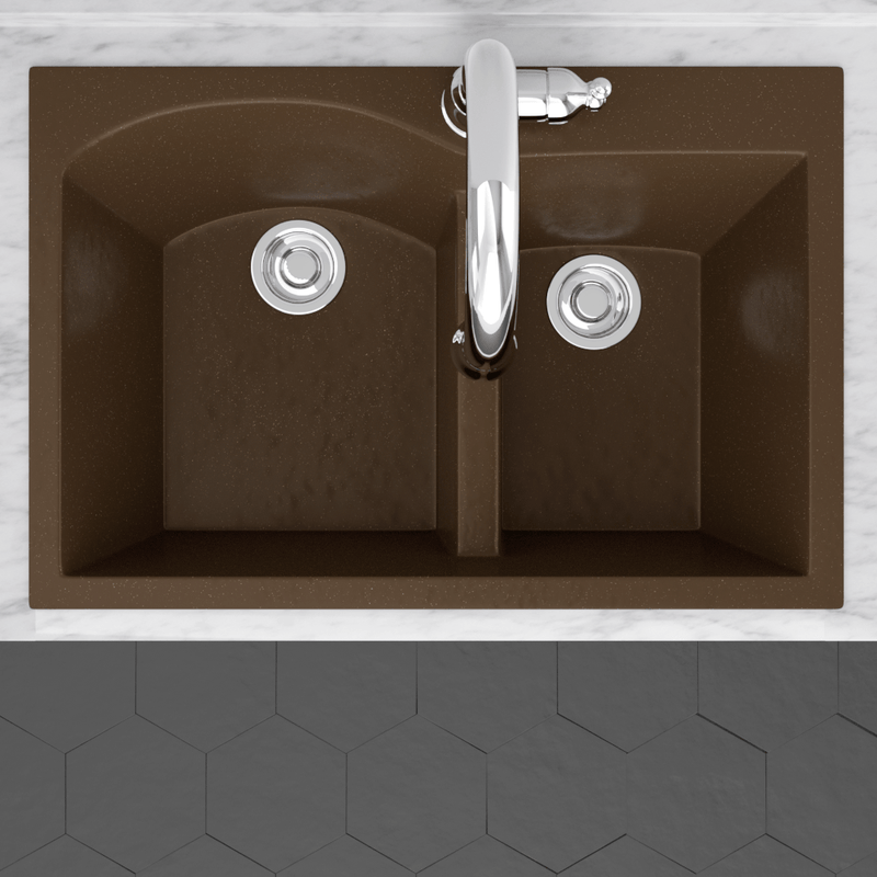 33" Bysen 60/40 Offset Double-Bowl  Granite Composite Sink - Brown