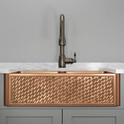 33" Ganston Copper Embossed Weave Design Double-Bowl Farmhouse Sink