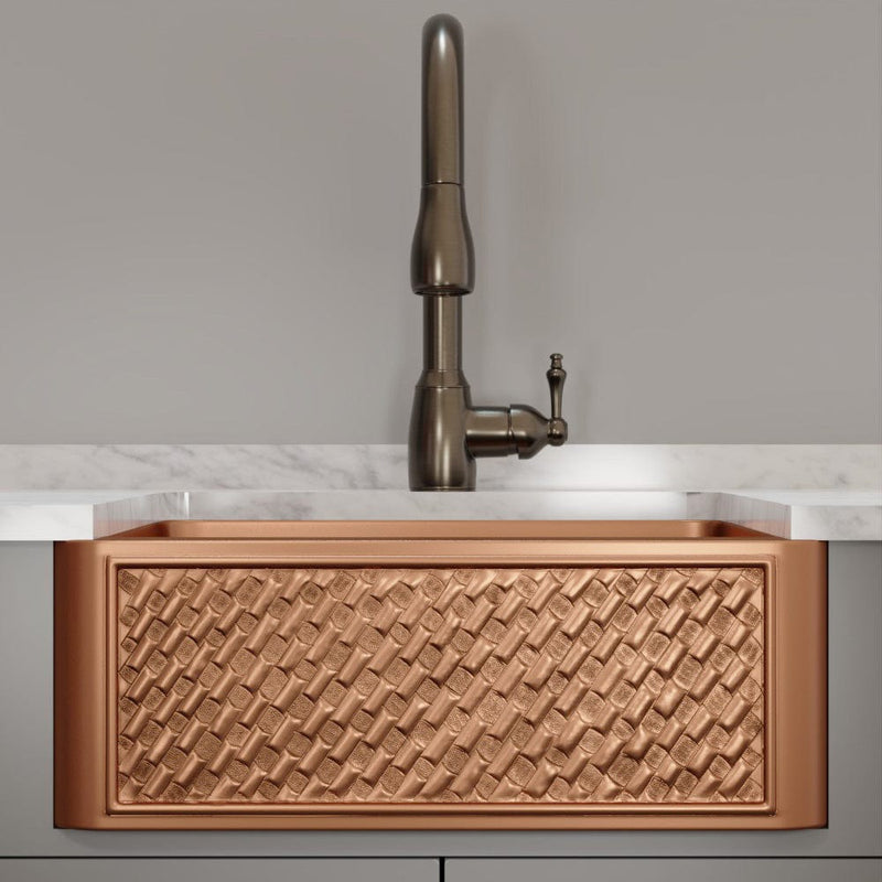 33" Ganston Copper Embossed Weave Design Single-Bowl Farmhouse Sink