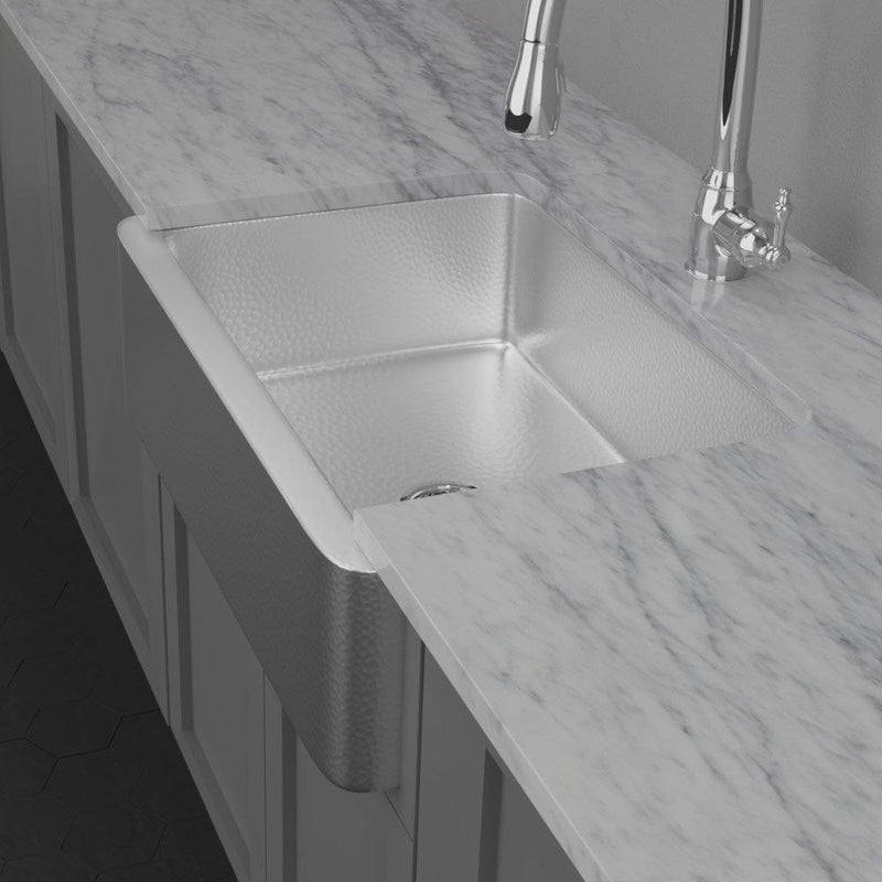 33" Glenmore Stainless Steel Farmhouse Sink - Matte Hammered Steel