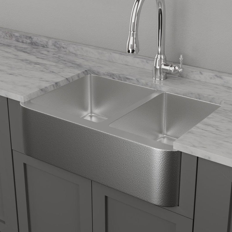 33" Glenmore Stainless Steel Farmhouse Sink - Matte Hammered Steel