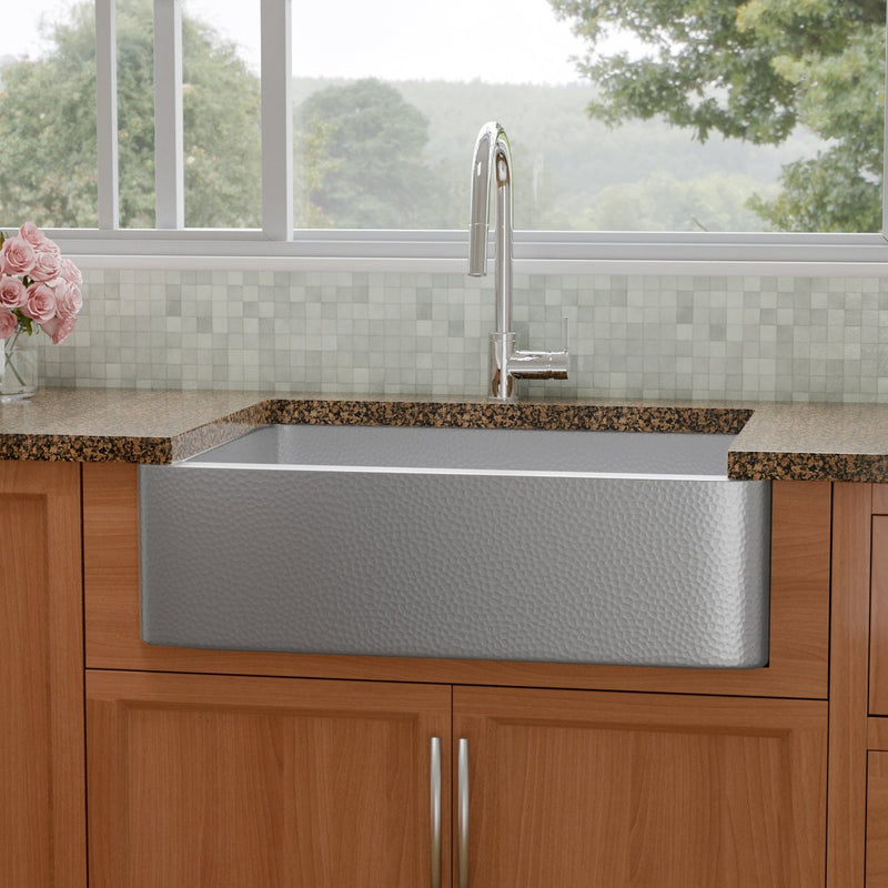 33" Glenmore Stainless Steel Farmhouse Sink - Matte Hammered Steel