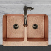 33" Sinclair Hammered Copper Double-Bowl Farmhouse Sink