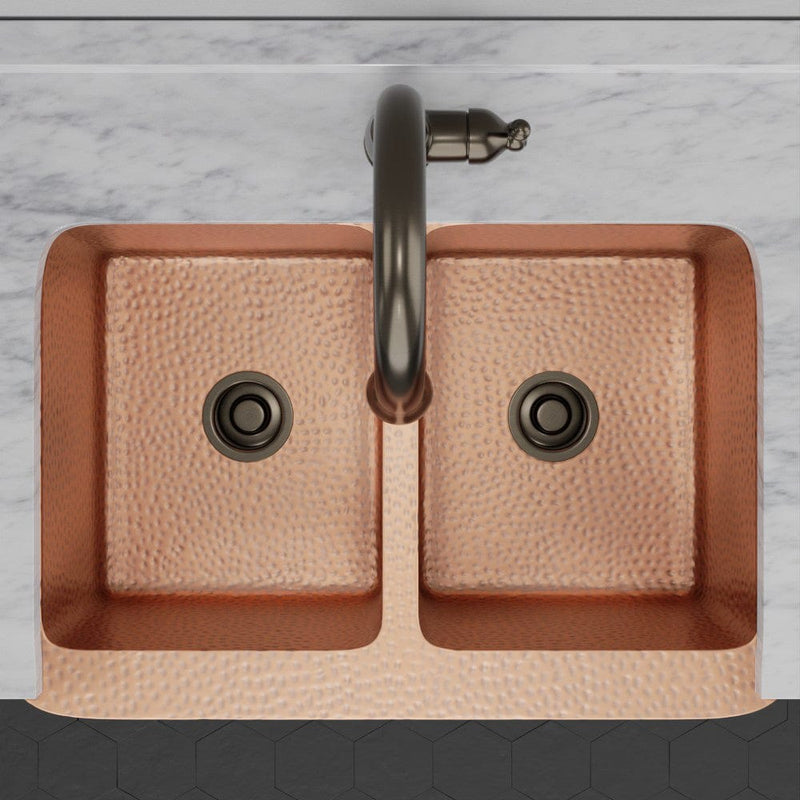 33" Sinclair Hammered Copper Double-Bowl Farmhouse Sink