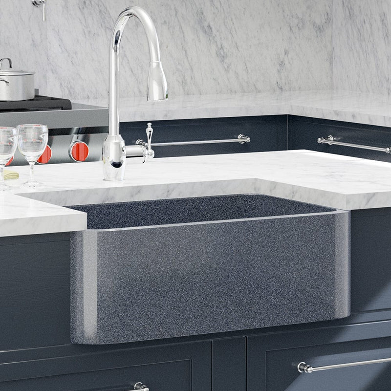33" Smyrna Smooth Polished Blue Gray Granite Single-Bowl Farmhouse Sink
