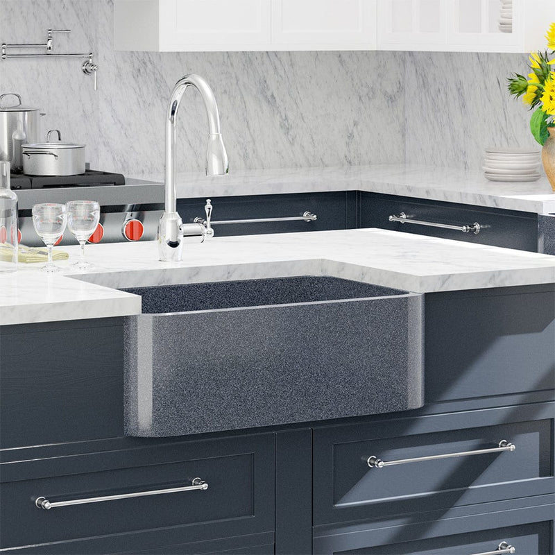 33" Smyrna Smooth Polished Blue Gray Granite Single-Bowl Farmhouse Sink