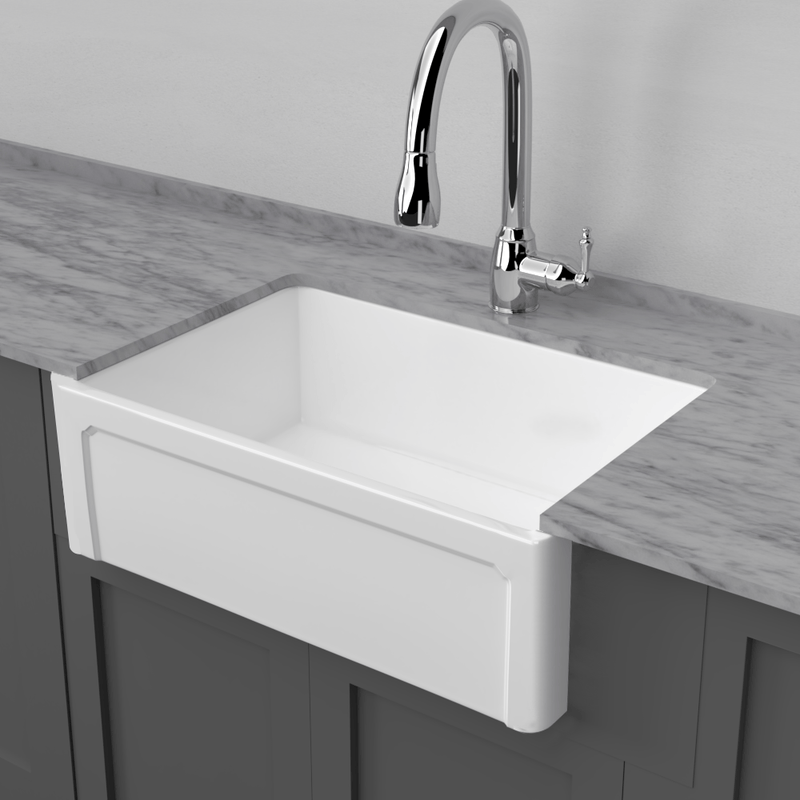 33" Ubel Handcrafted Fireclay Single-Bowl Framed Apron Farmhouse Sink - White
