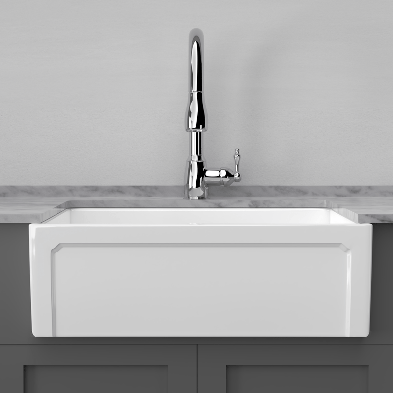 33" Ubel Handcrafted Fireclay Single-Bowl Framed Apron Farmhouse Sink - White