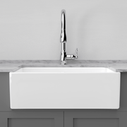 33" Ubel Handcrafted Fireclay Single-Bowl Framed Apron Farmhouse Sink - White
