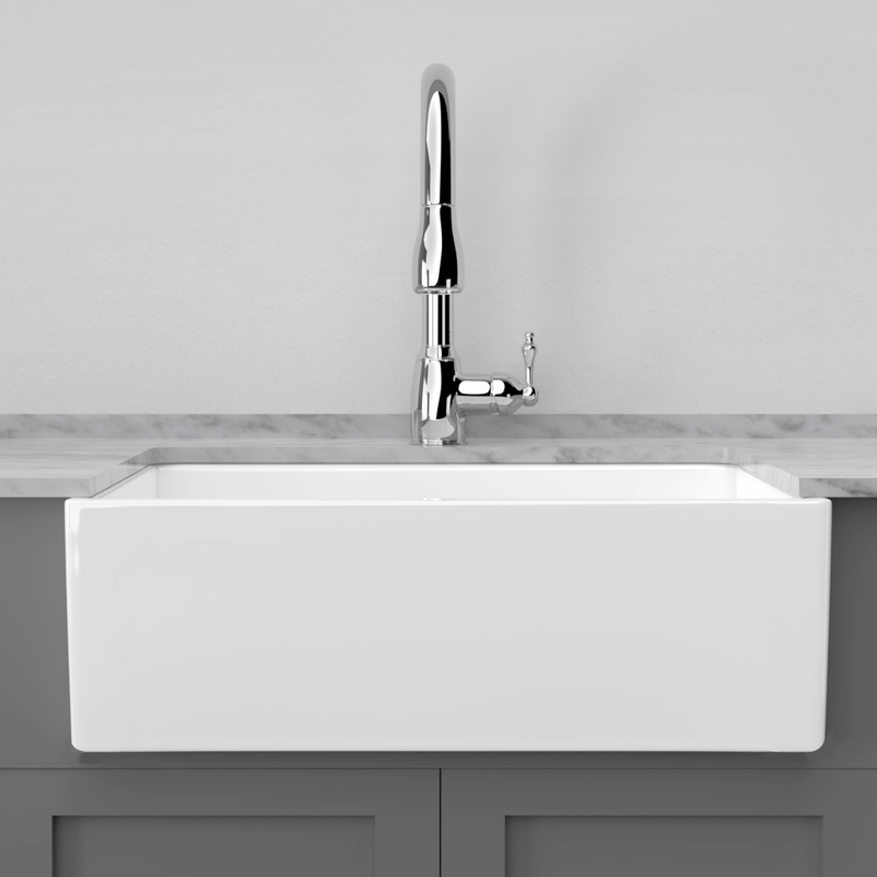 33" Ubel Handcrafted Fireclay Single-Bowl Smooth Apron Farmhouse Sink - White