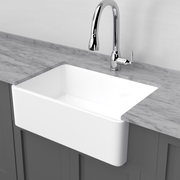 33" Ubel Handcrafted Fireclay Single-Bowl Smooth Apron Farmhouse Sink - White