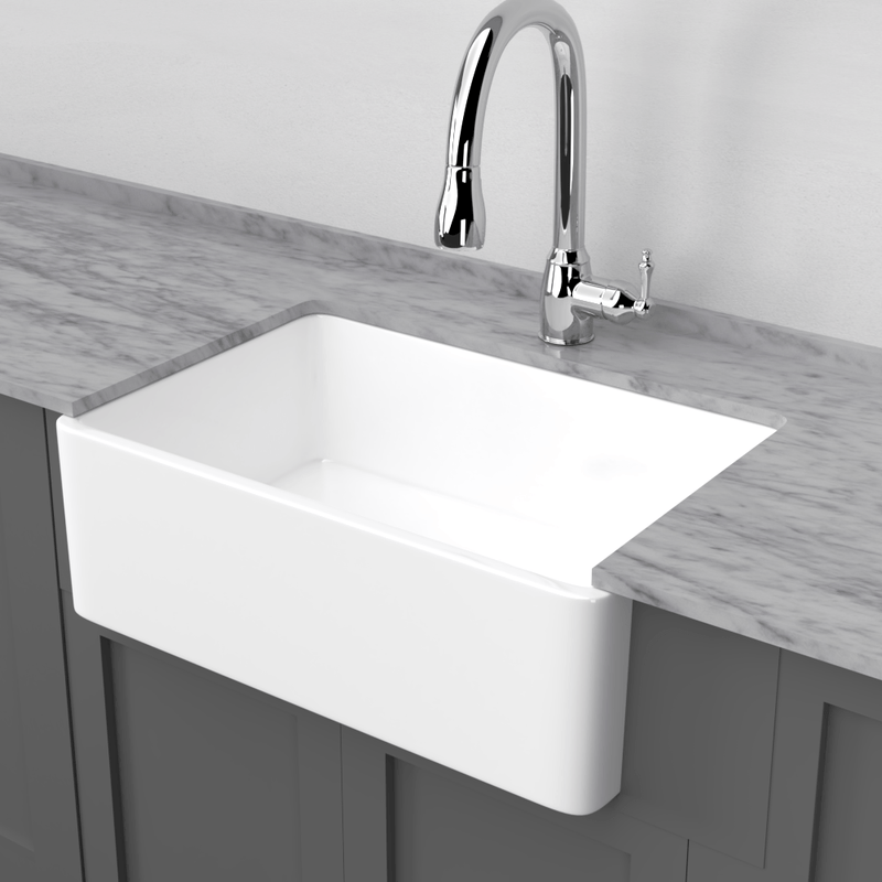 33" Ubel Handcrafted Fireclay Single-Bowl Smooth Apron Farmhouse Sink - White