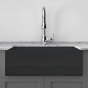 33" Uberto Handcrafted Fireclay Single-Bowl Fluted Apron Farmhouse Sink - Glossy Black