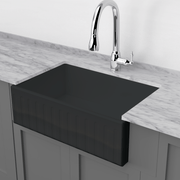 33" Uberto Handcrafted Fireclay Single-Bowl Fluted Apron Farmhouse Sink - Glossy Black