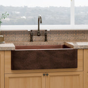 33" Verdin Single Bowl Hammered Copper Farmhouse Sink - Antique Copper Interior with Dark Copper Exterior