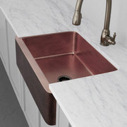 33" Verdin Single Bowl Hammered Copper Farmhouse Sink - Antique Copper Interior with Dark Copper Exterior