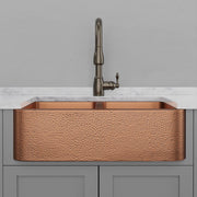 33" Wheaton Copper Hammered Apron Double-Bowl Farmhouse Sink