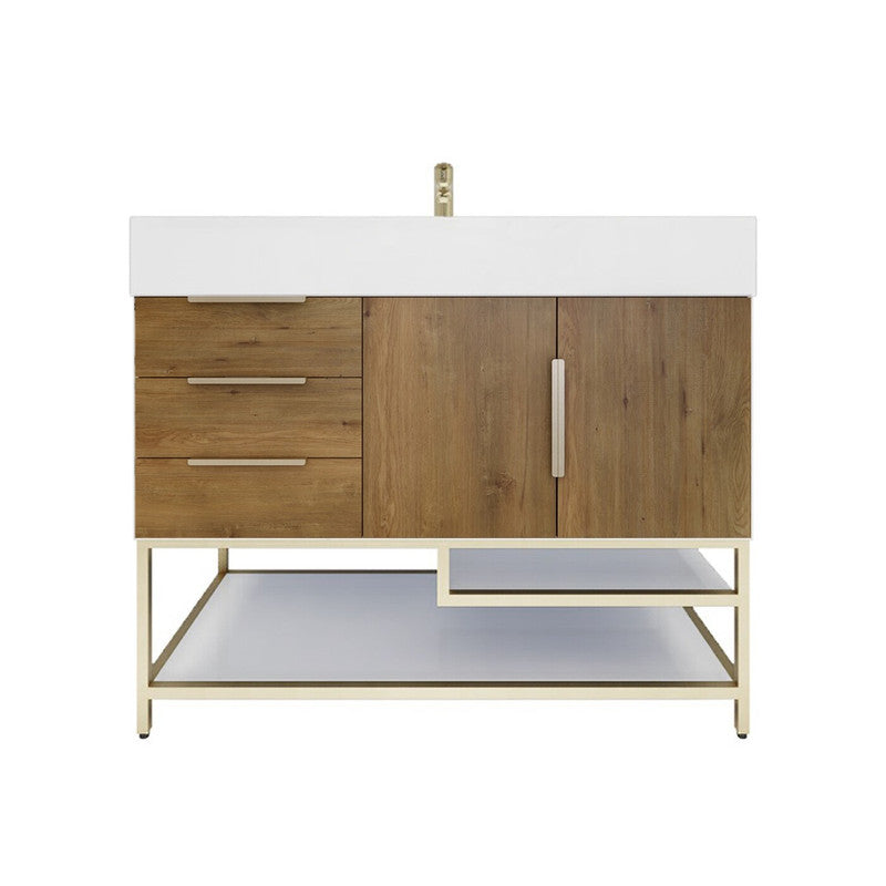 Moreno Bath BETHANYFS42-L Bethany 42'' Freestanding Art Deco Bathroom Vanity Set with Reinforced Acrylic Sink Top (Left Side Drawers)