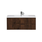Moreno Bath JAD48R Jade 48" Floating Bathroom Vanity Set with Reinforced Acrylic Single Sink Top (Right Drawer) - Rosewood