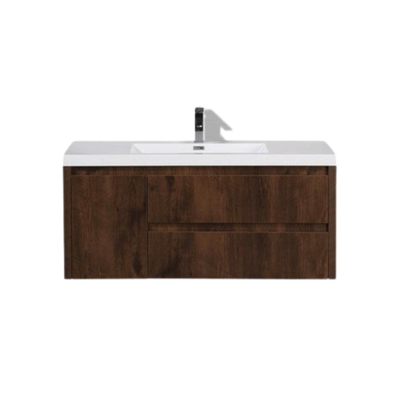 Moreno Bath JAD48R Jade 48" Floating Bathroom Vanity Set with Reinforced Acrylic Single Sink Top (Right Drawer) - Rosewood