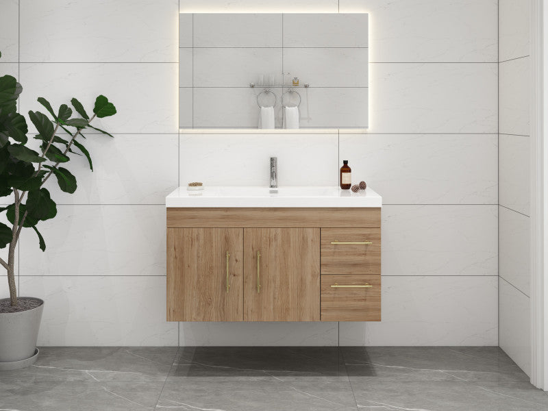 Moreno Bath ELSA42RWH Elsa 42" Floating Bathroom Vanity With Reinforced Acrylic Sink Top (Right Side Drawers)