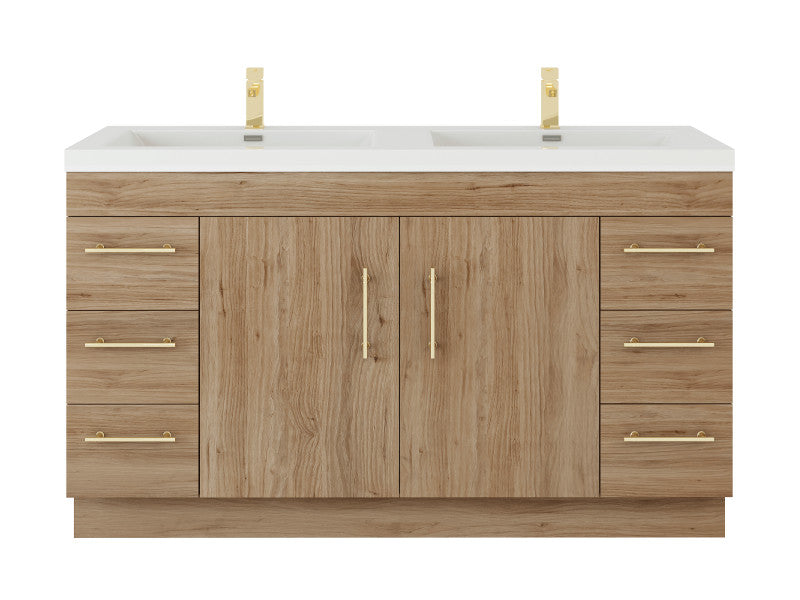 Moreno Bath ELSA60DFS Elsa 60" Freestanding Bathroom Vanity With Reinforced Acrylic Double Sink Top