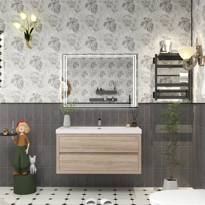 Louis 42" Floating Bathroom Vanity - White Oak