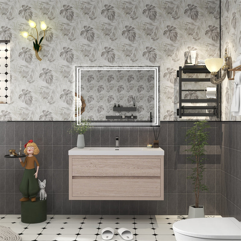 Louis 42" Floating Bathroom Vanity - Pink Wood