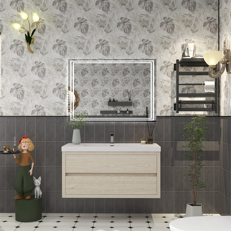 Louis 42" Floating Bathroom Vanity - Light Wood