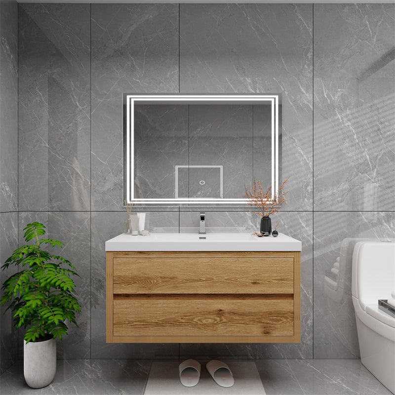 Louis 42" Floating Bathroom Vanity - Yellow Wood