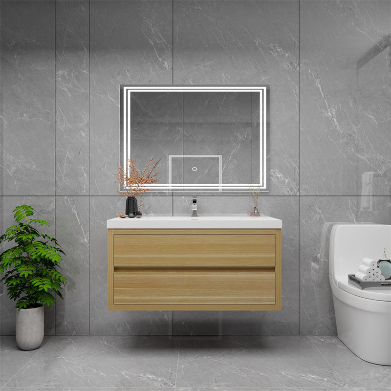 Louis 42" Floating Bathroom Vanity - Champagne Oak