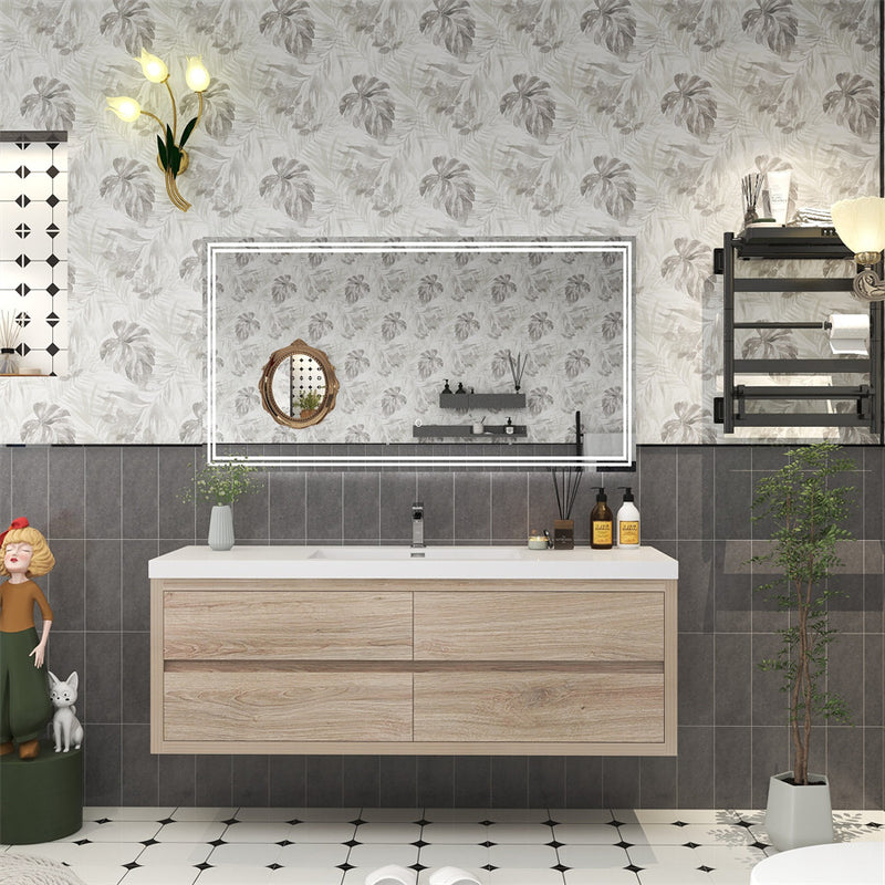 Louis 60" Floating Bathroom Vanity Single Sink - White Oak