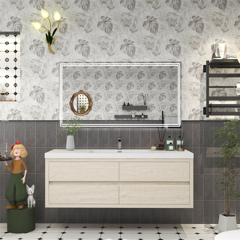 Louis 60" Floating Bathroom Vanity Single Sink - Light Wood