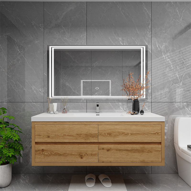 Louis 60" Floating Bathroom Vanity Single Sink - Yellow Wood