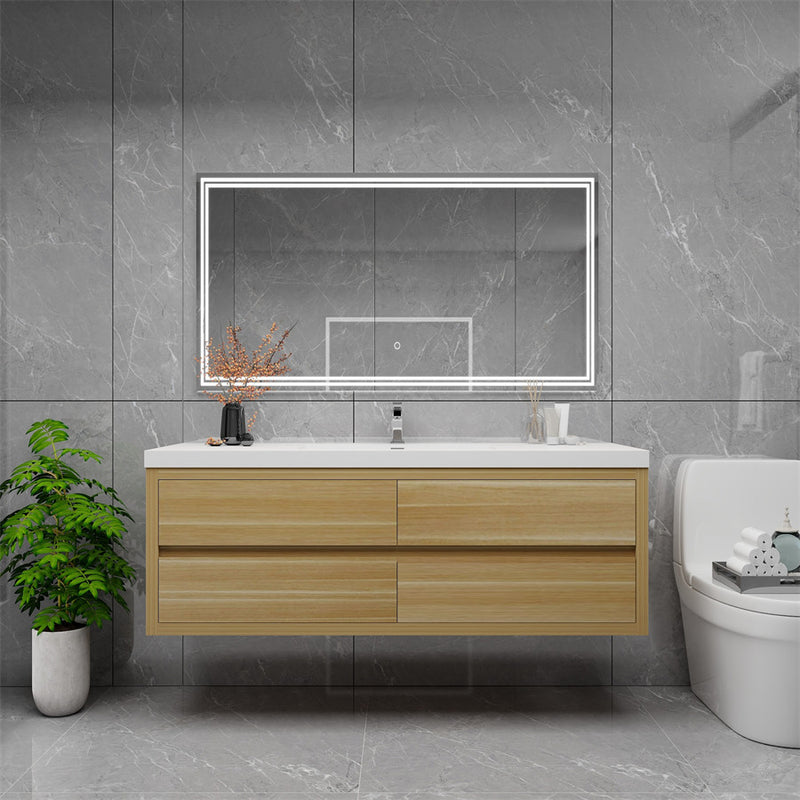 Louis 60" Floating Bathroom Vanity Single Sink - Champagne Oak