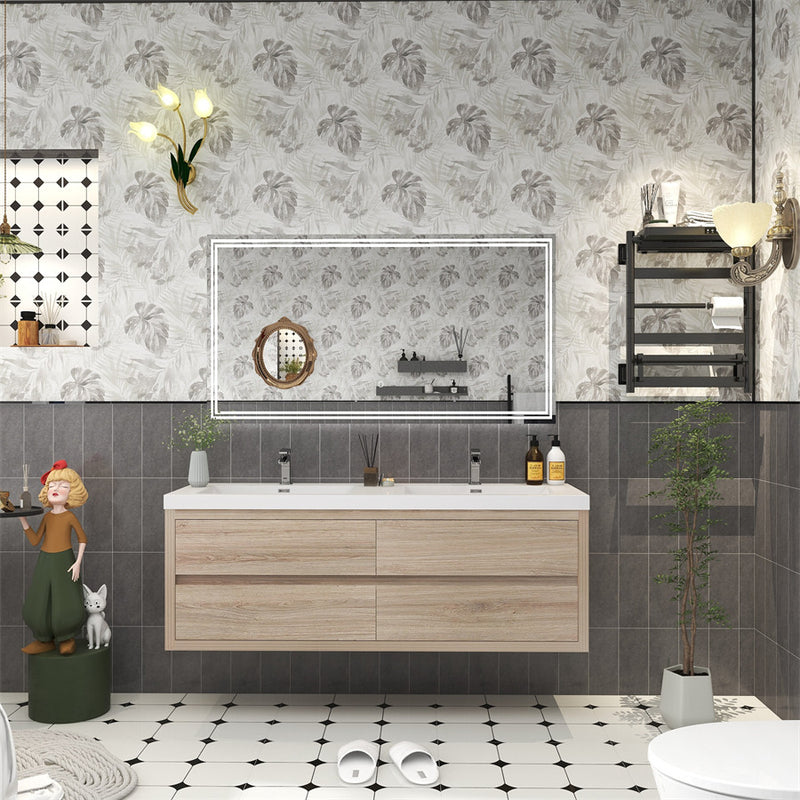 Louis 60" Floating Bathroom Vanity Double Sink - White Oak