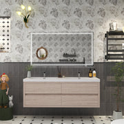 Louis 60" Floating Bathroom Vanity Double Sink - Pink Wood