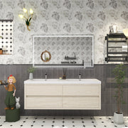Louis 60" Floating Bathroom Vanity Double Sink - Light Wood