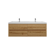Louis 60" Floating Bathroom Vanity Double Sink - Yellow Wood