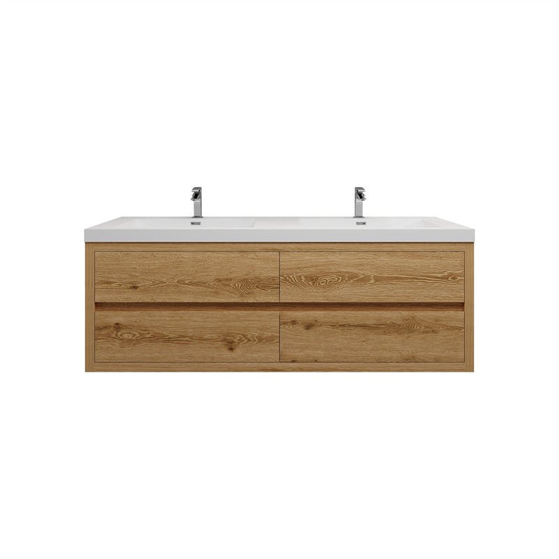 Louis 60" Floating Bathroom Vanity Double Sink - Yellow Wood