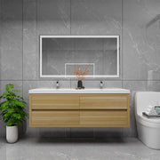 Louis 60" Floating Bathroom Vanity Double Sink - Champagne Oak