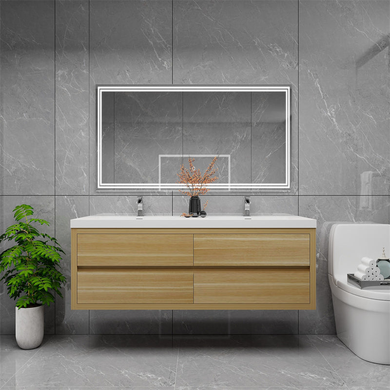 Louis 60" Floating Bathroom Vanity Double Sink - Champagne Oak