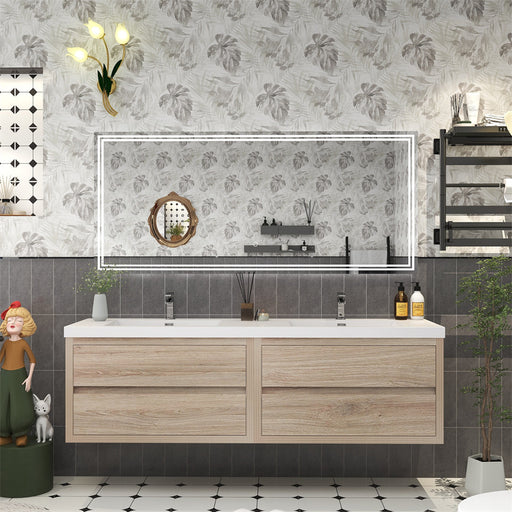 Louis 72" Floating Bathroom Vanity Double Sink - White Oak