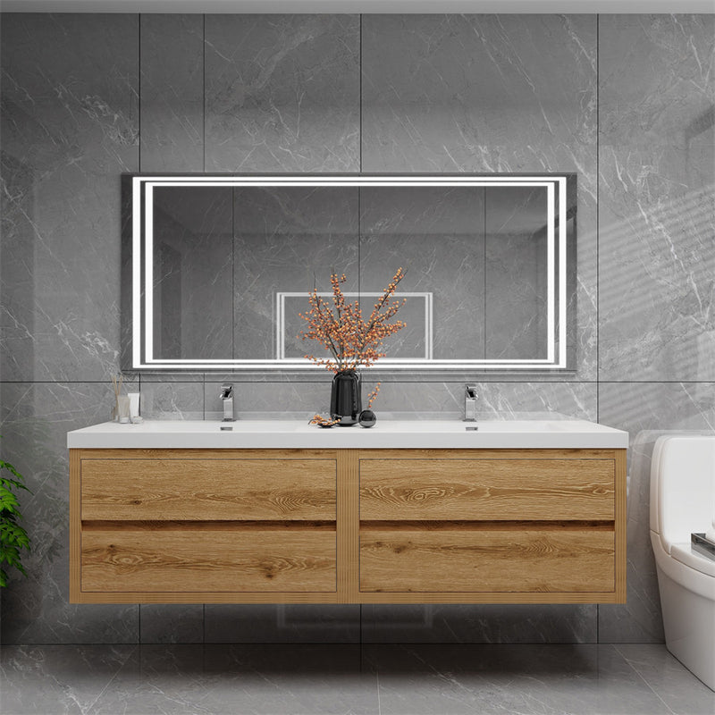 Louis 72" Floating Bathroom Vanity Double Sink - Yellow Wood