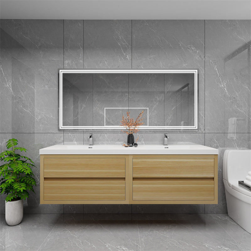 Louis 72" Floating Bathroom Vanity Double Sink - Champagne Oak