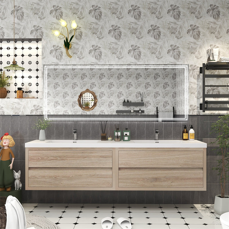 Louis 84" Floating Bathroom Vanity Double Sink - White Oak
